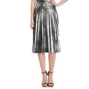 Distressed metallic pleated midi skirt